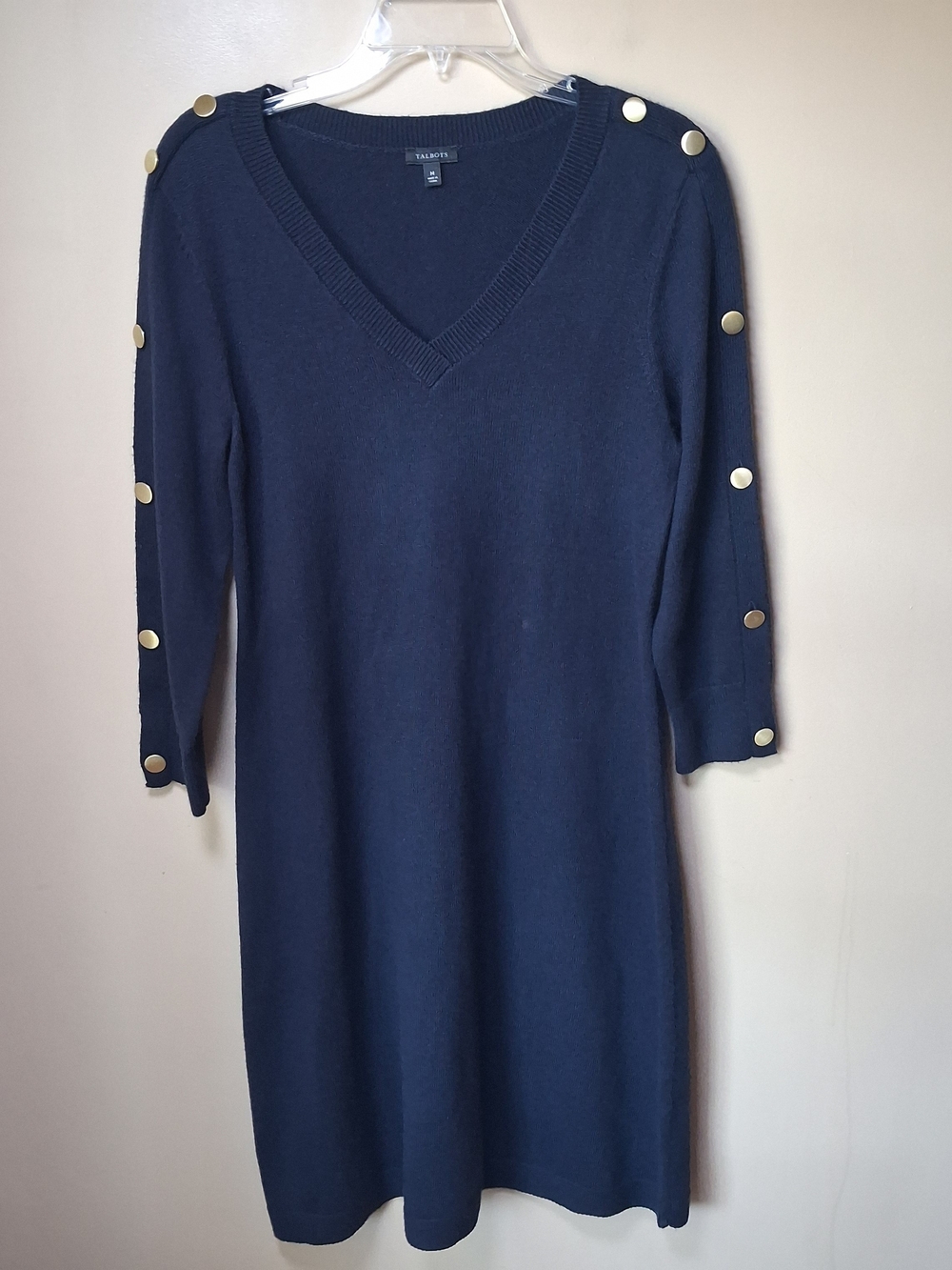 Talbots Navy Sweater Dress W/Gold Button Details; Size M